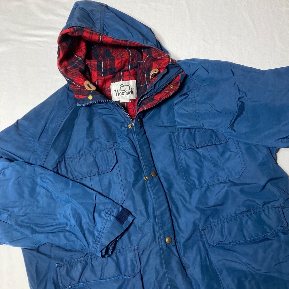 Woolrich Blue Parka with Red Plaid Lining